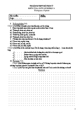 Đề kiểm tra 15p Sinh học 6 - Trường THCS Hồ Thị Kỷ